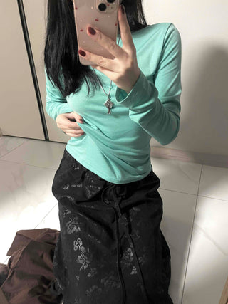 Soft Round Neck Slim Long Sleeve T-shirt