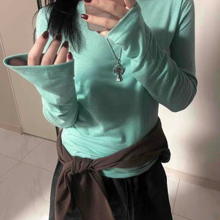 Soft Round Neck Slim Long Sleeve T-shirt