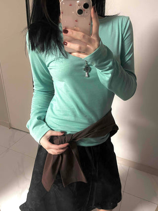 Soft Round Neck Slim Long Sleeve T-shirt