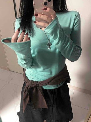 Soft Round Neck Slim Long Sleeve T-shirt