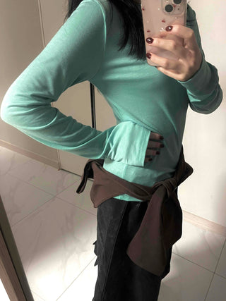 Soft Round Neck Slim Long Sleeve T-shirt