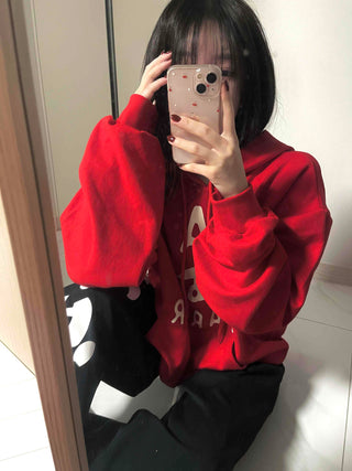 Lettering Typography Balloon Fit Drop Shoulder Hoodie
