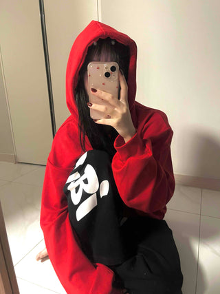 Lettering Typography Balloon Fit Drop Shoulder Hoodie