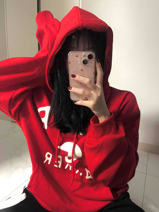 Lettering Typography Balloon Fit Drop Shoulder Hoodie