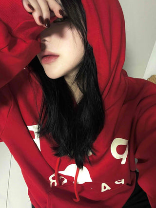 Lettering Typography Balloon Fit Drop Shoulder Hoodie