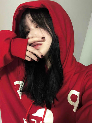 Lettering Typography Balloon Fit Drop Shoulder Hoodie