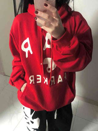 Lettering Typography Balloon Fit Drop Shoulder Hoodie