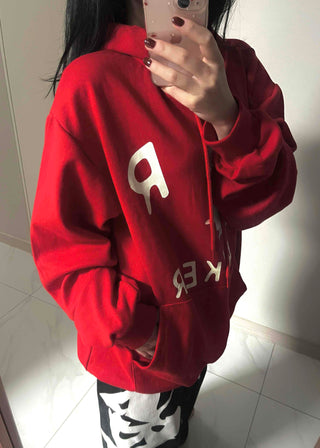 Lettering Typography Balloon Fit Drop Shoulder Hoodie