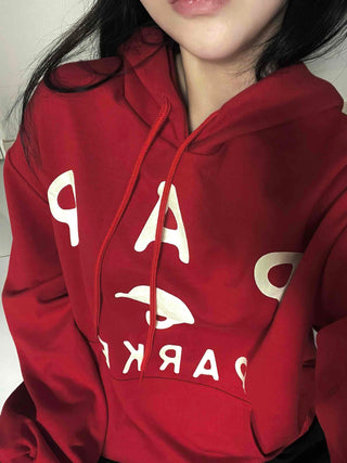 Lettering Typography Balloon Fit Drop Shoulder Hoodie