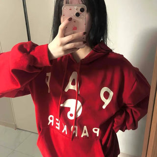 Lettering Typography Balloon Fit Drop Shoulder Hoodie