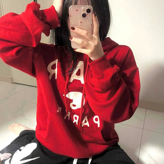 Lettering Typography Balloon Fit Drop Shoulder Hoodie