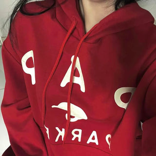 Lettering Typography Balloon Fit Drop Shoulder Hoodie
