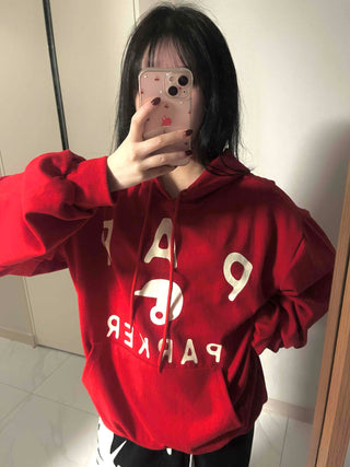 Lettering Typography Balloon Fit Drop Shoulder Hoodie