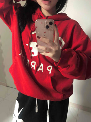 Lettering Typography Balloon Fit Drop Shoulder Hoodie