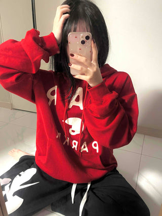 Lettering Typography Balloon Fit Drop Shoulder Hoodie