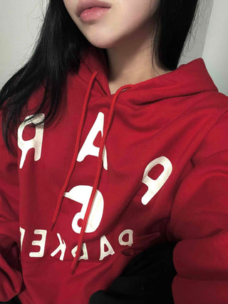 Lettering Typography Balloon Fit Drop Shoulder Hoodie