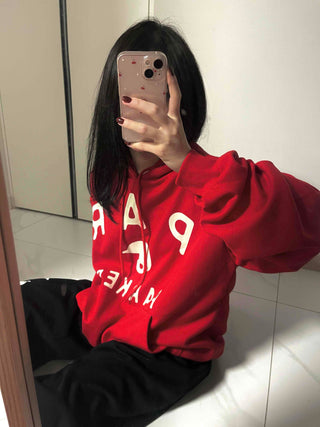 Lettering Typography Balloon Fit Drop Shoulder Hoodie