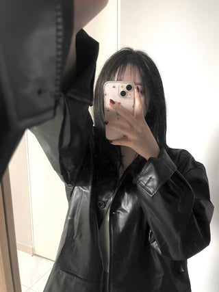 Long coat leather button shirt jacket