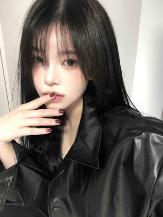 Long coat leather button shirt jacket