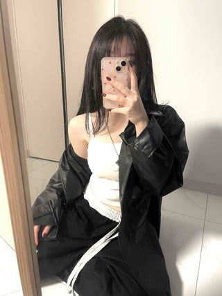 Long coat leather button shirt jacket