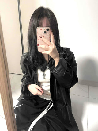 Long coat leather button shirt jacket