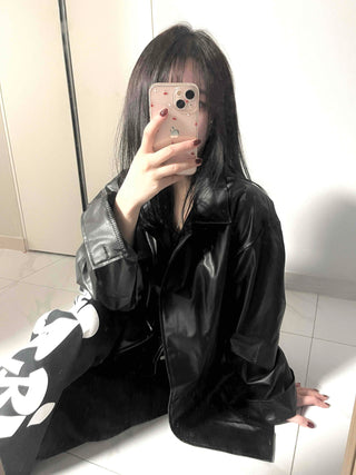 Long coat leather button shirt jacket