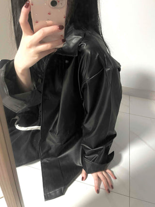 Long coat leather button shirt jacket