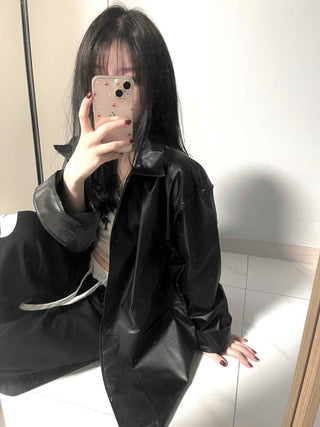 Long coat leather button shirt jacket