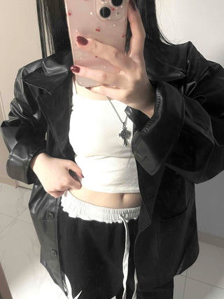 Long coat leather button shirt jacket