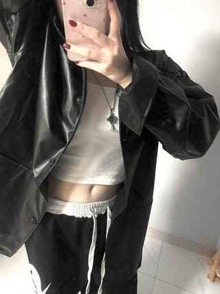 Long coat leather button shirt jacket
