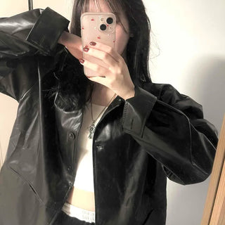 Long coat leather button shirt jacket
