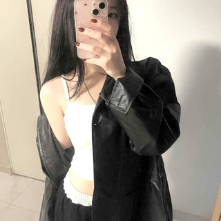 Long coat leather button shirt jacket