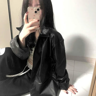 Long coat leather button shirt jacket