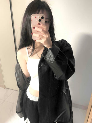 Long coat leather button shirt jacket