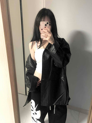 Long coat leather button shirt jacket