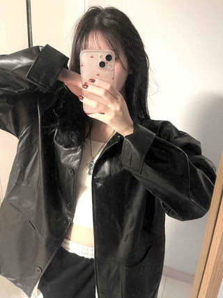 Long coat leather button shirt jacket