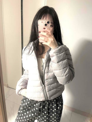 Minimal Slim Body Fit Zip-Up Short Lightweight Padded Jacket