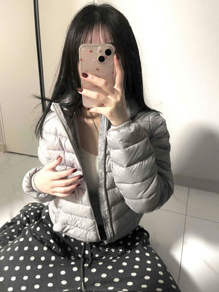 Minimal Slim Body Fit Zip-Up Short Lightweight Padded Jacket