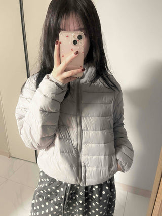 Minimal Slim Body Fit Zip-Up Short Lightweight Padded Jacket