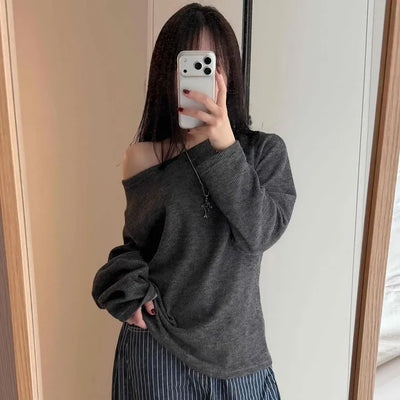 One-Shoulder Drop Oversized Loose Knit
