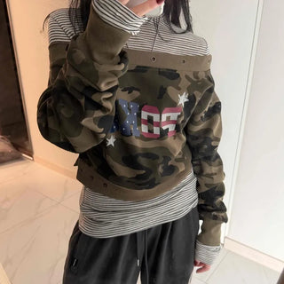 Military American Camo Oversized Cropped Sweatshirt