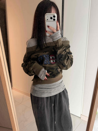 Military American Camo Oversized Cropped Sweatshirt