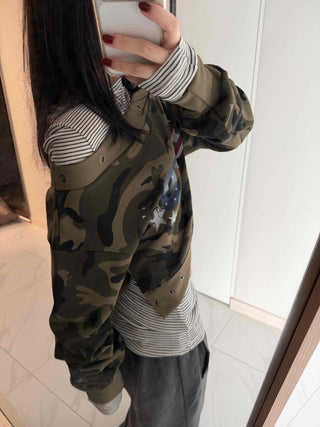 Military American Camo Oversized Cropped Sweatshirt