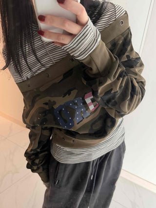 Military American Camo Oversized Cropped Sweatshirt