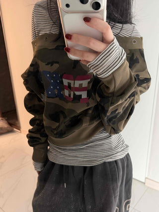 Military American Camo Oversized Cropped Sweatshirt