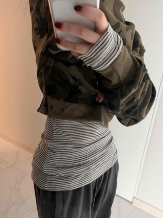 Military American Camo Oversized Cropped Sweatshirt