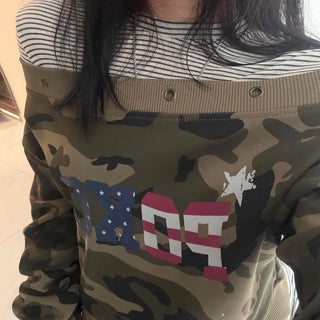 Military American Camo Oversized Cropped Sweatshirt