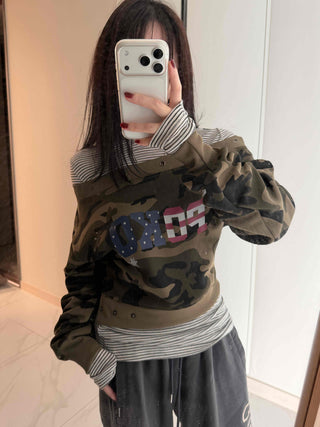 Military American Camo Oversized Cropped Sweatshirt
