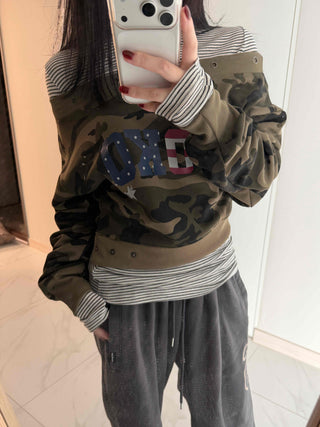 Military American Camo Oversized Cropped Sweatshirt