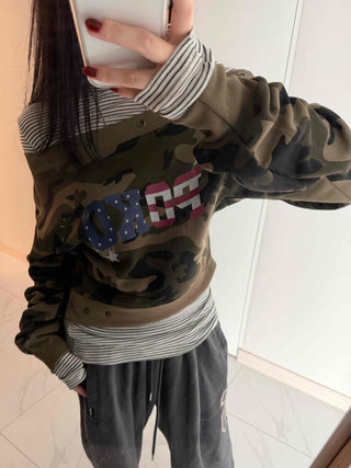 Military American Camo Oversized Cropped Sweatshirt
